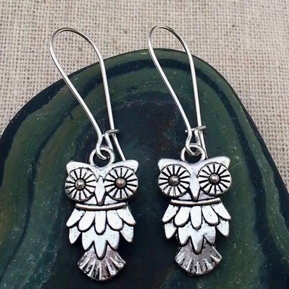 Support your host Silver Owl Drop Antiqued Dangle Boho Chic Earrings Jewelry - Picture 2 of 4